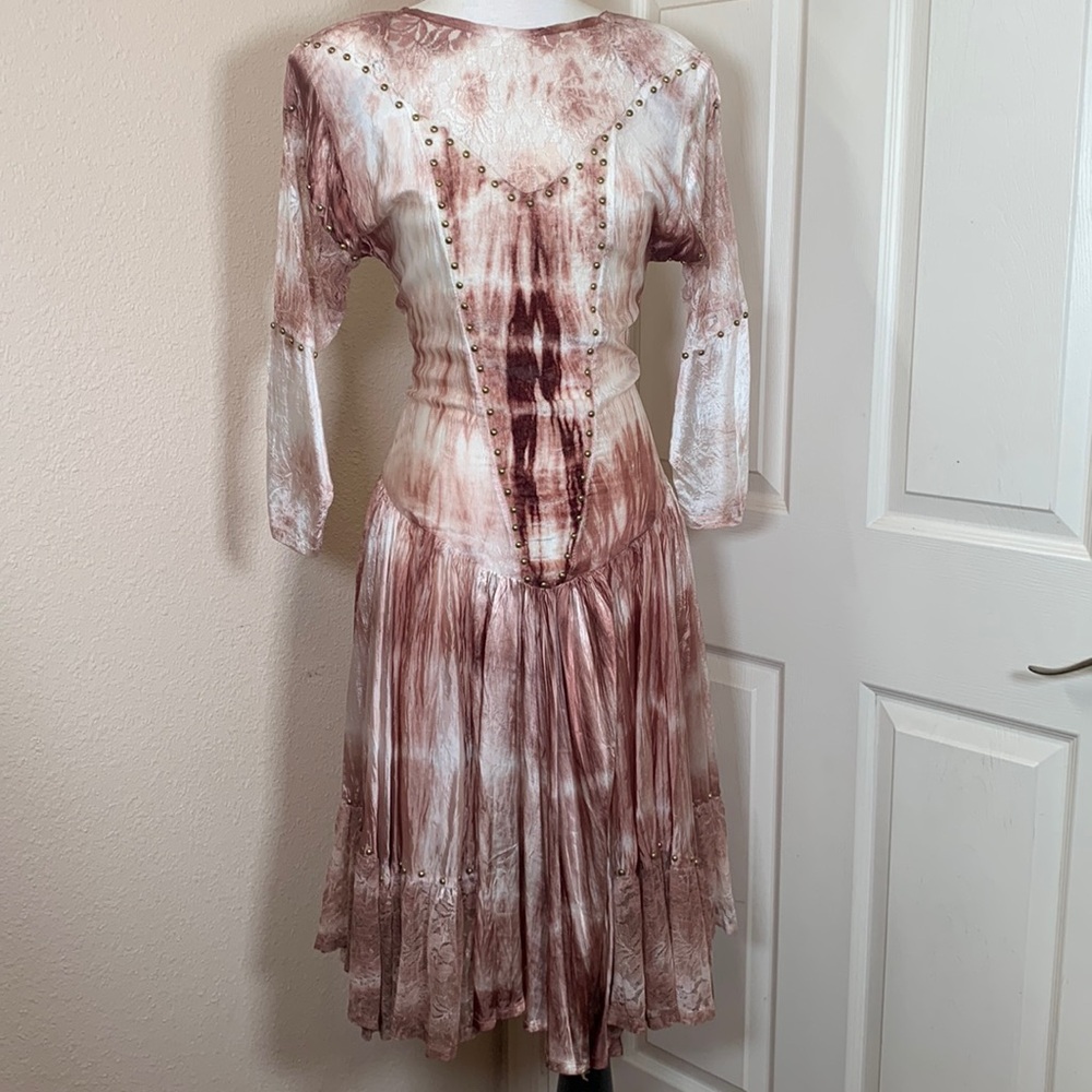 Renaissance Ren Faire Fairy Goth Grunge Feminine Pink Lace Velvet Handmade Dress - Picture 3 of 11